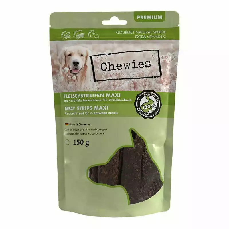 Chewies Maxi - przysmak dla psów, paski mięsne 100% królika, 150g Bezpieczne zakupy