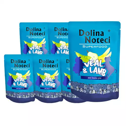DOLINA NOTECI Superfood Cielęcina i jagnięcina 10x300g, Pakiet saszetek dla psa Wysoka jakość