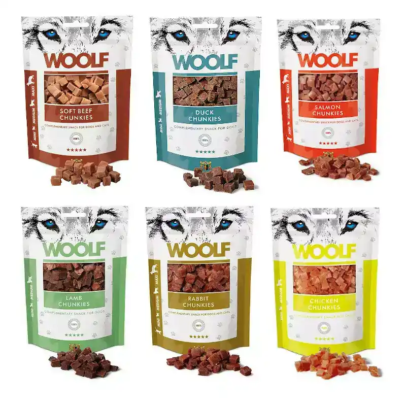 Woolf Chunkies MIX, Pakiet 12x100g - przysmaki dla psa Oferta czasowa