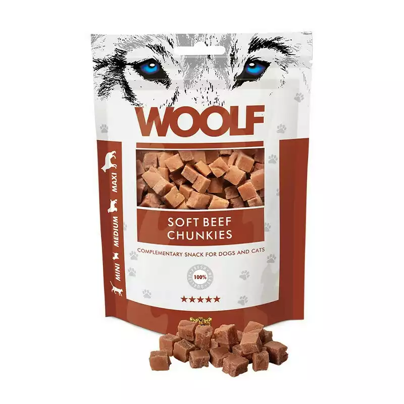 Okazja Woolf Beef Chunkies - przysmak dla psa, kawałki wołowiny, 100g