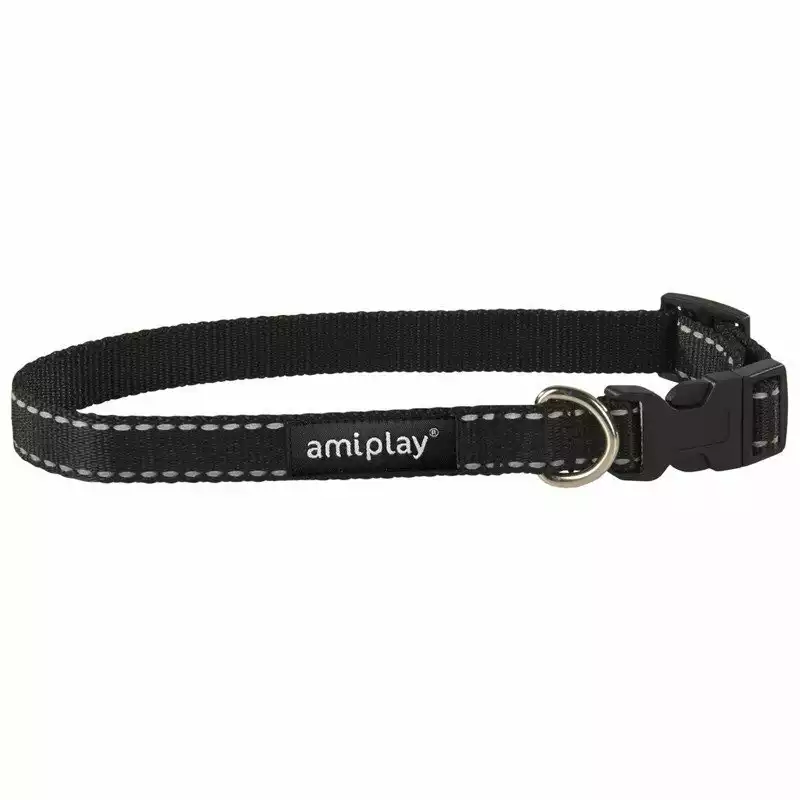 Promocja Amiplay - obroża regulowana, seria Reflective z nicią odblaskową, kolor czarny