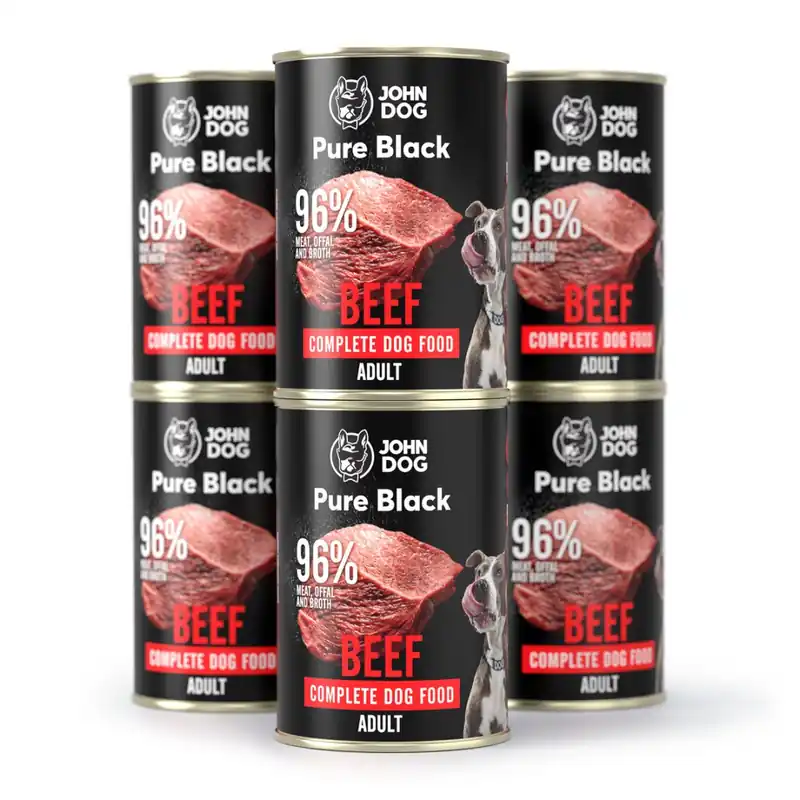 6x400g John Dog Karma Mokra Dla Psa Pure Black Wołowina Puszka Nie przegap