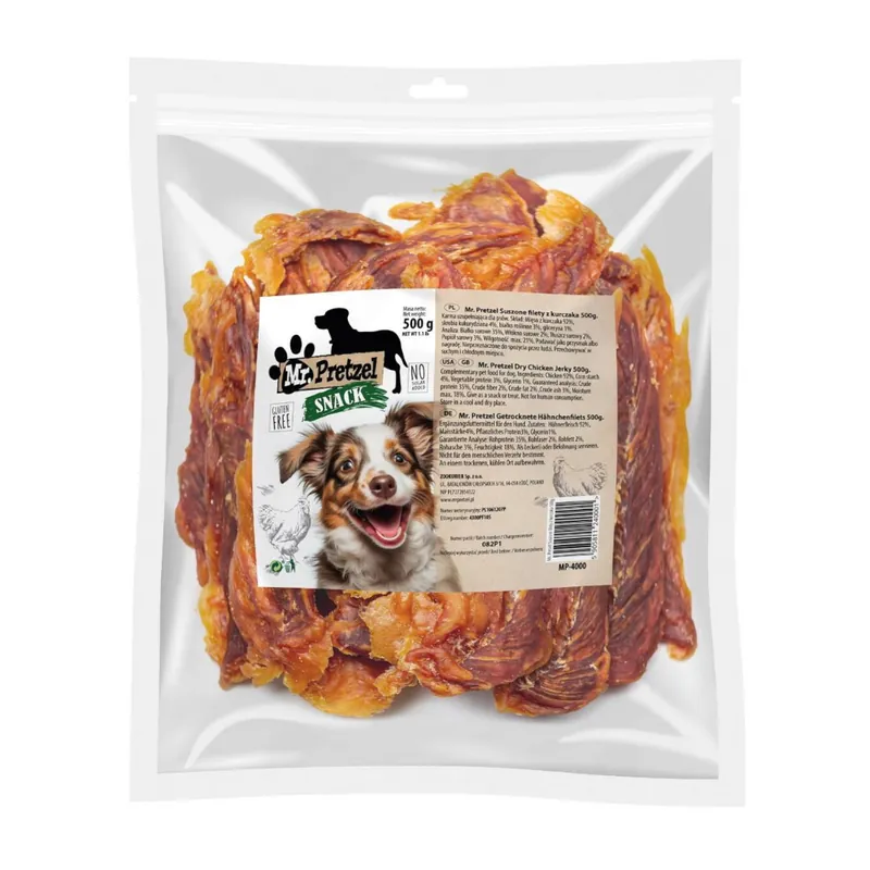 Ostatnie sztuki Mr. Pretzel Przysmak Dla Psa Suszone Filety Z Kurczaka 500g