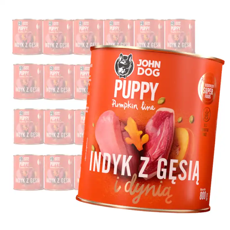 Bezpieczna płatność JOHN DOG Karma Mokra Dla Szczeniąt Pumpkin Line Indyk i Gęś z Dynią 24x800g