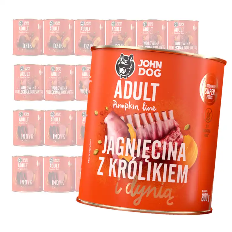 Bezpieczna płatność John Dog Karma Mokra Dla Psa Pumpkin Line Mix 6 Smaków 24x800g Dzik Wołowina Indyk Jagnięcina Królik Kaczka