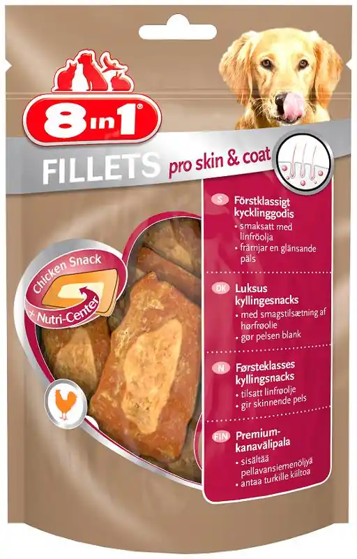 Łatwy zwrot 8in1 Przysmak Fillets Pro Skin&Coat dla psa op. 80g