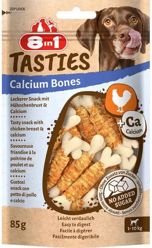 Bezpieczne zakupy 8in1 Przysmak Tasties Calcium Bones dla psa op. 85g