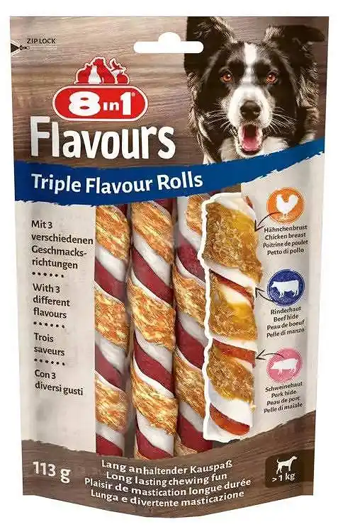 Promocja 8in1 Triple Flavour Rolls przysmak dla psa 113g