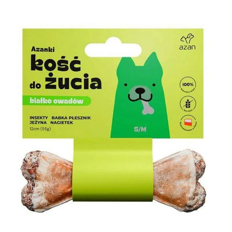 Łatwy zwrot Azan Kość do żucia Azanki z insektami i jeżyną dla psa 12cm