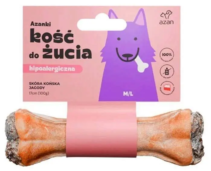 Azan Kość do żucia Azanki ze skóry końskiej dla psa 17cm Łatwy zwrot