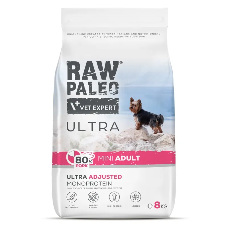 Raw Paleo Ultra Pork Mini Adult 8kg Sucha Karma z Wieprzowiną Dla Psów Małych Ras Hit sprzedaży