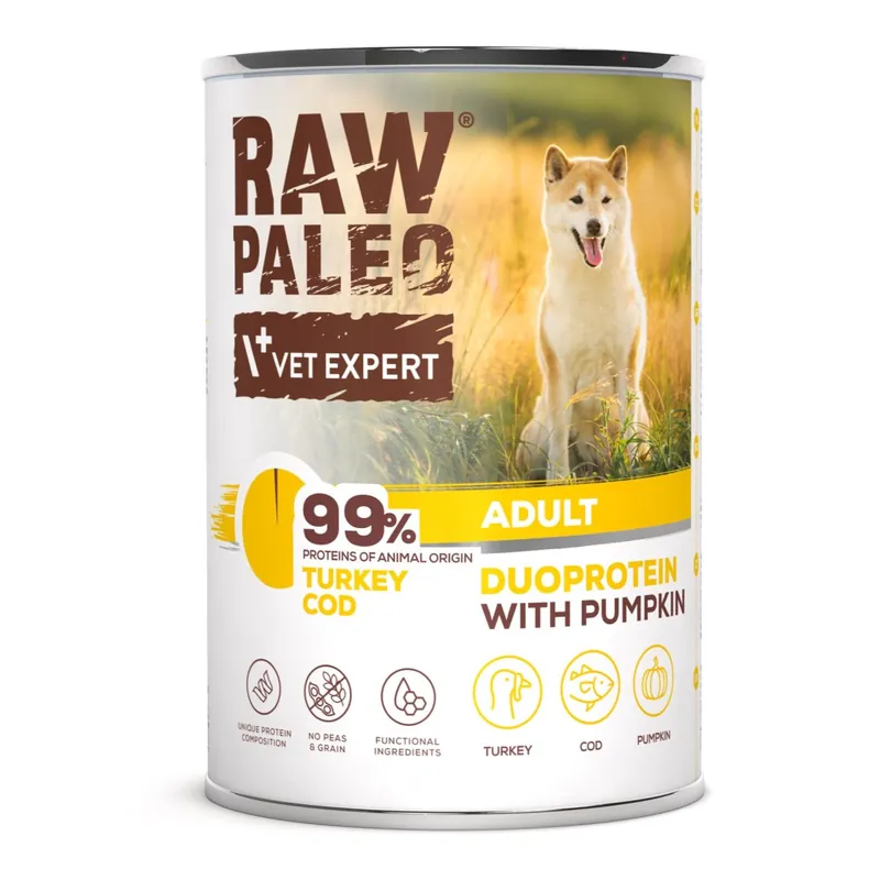 Super okazja Raw Paleo Turkey&Cod Adult Duoprotein 400g Mokra Karma Dla Psa z Indykiem i Dorszem