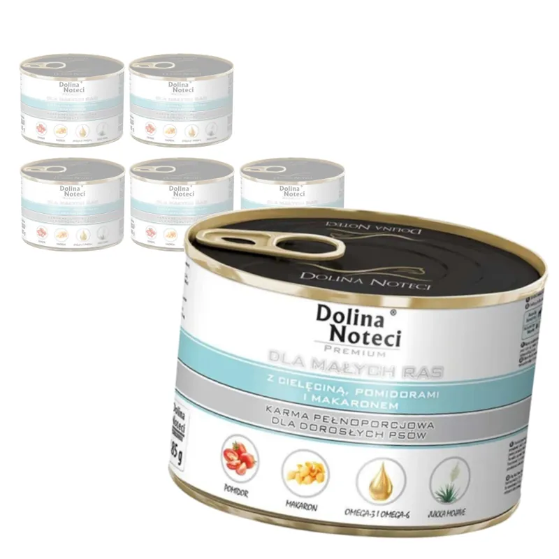 Wyprzedaż Dolina Noteci Premium 6x185g Mokra Karma Dla Psów Małych Ras z Cielęciną Pomidorami i Makaronem