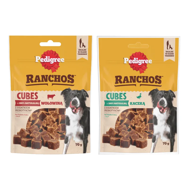 Pedigree Zestaw Przysmaków Dla Psa Ranchos Cubes 1x70g Z Wołowiną 1x70g Z Kaczką Ograniczona ilość