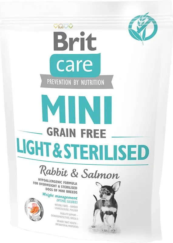 Wybór klientów Brit Care MINI Light&Sterilised Rabbit&Salmon Karma z królikiem i łososiem dla psa 400g