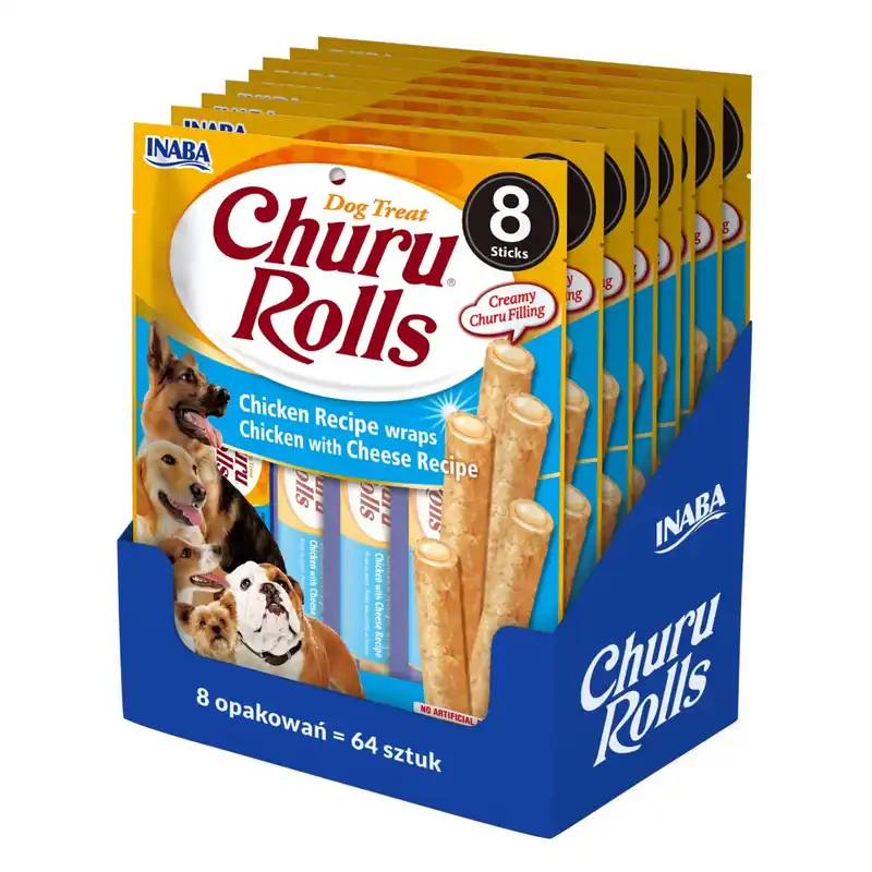 Hit cenowy Inaba Dog Churu Rolls Wraps 8x96g Przysmak dla Psa Kurczak z Serem
