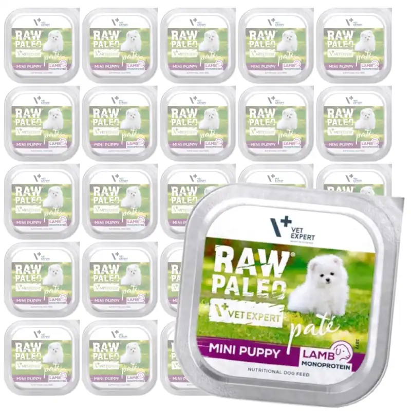 Bezpieczna płatność Raw Paleo Lamb Pate Mini Puppy 24x150g Monoproteinowa Mokra Karma Pasztet Dla Szczeniąt Małych Ras Z Jagnięciną
