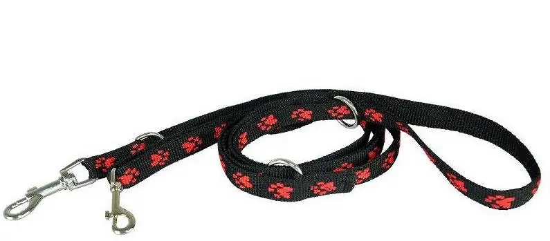 Cena promocyjna Chaba Smycz regulowana dla psa rozm. 16mm/120-260cm kolor czarny w czerwone łapki