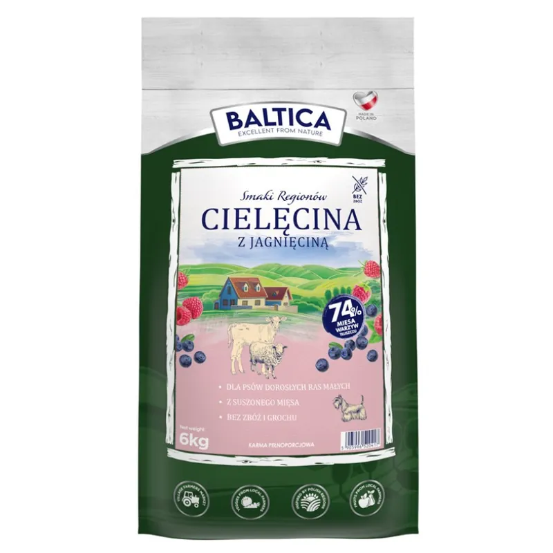 Baltica Adult Cielęcina z Jagnięciną XS/S 6kg Hipoalergiczna Sucha Karma Dla Psów Miniaturowych i Małych Ras Super okazja