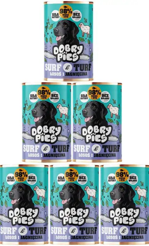 Dobry Pies Adult Surf&Turf Karma z łososiem z jagnięciną dla psa 12x400g PAKIET Niska cena
