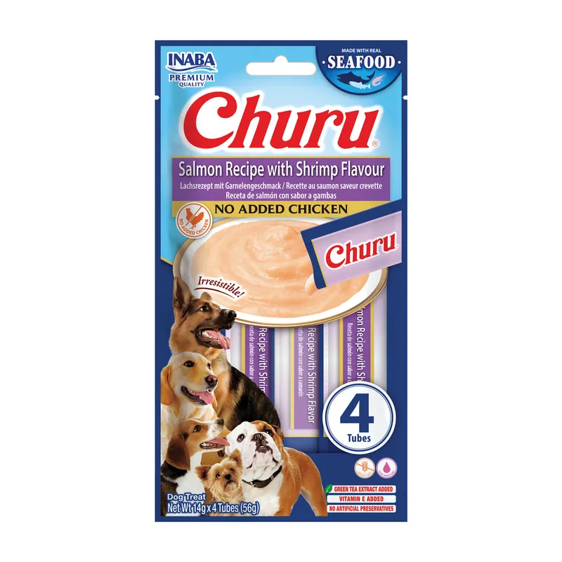 Dodaj do koszyka Inaba Dog Churu Przysmak Pasta Dla Psa 4x14g Łosoś z Krewetką