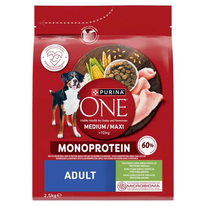Purina One Adult Medium/Maxi 2,5kg Monoproteinowa Sucha Karma Dla Dorosłych Psów Bogata W Indyka Zniżka