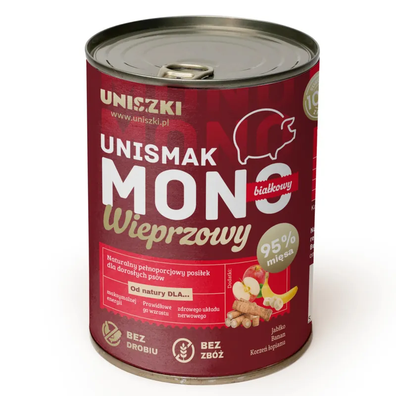 Zniżka Uniszki Unismak Monobiałkowy Wieprzowy 400g Bezzbożowa Mokra Karma Dla Psa