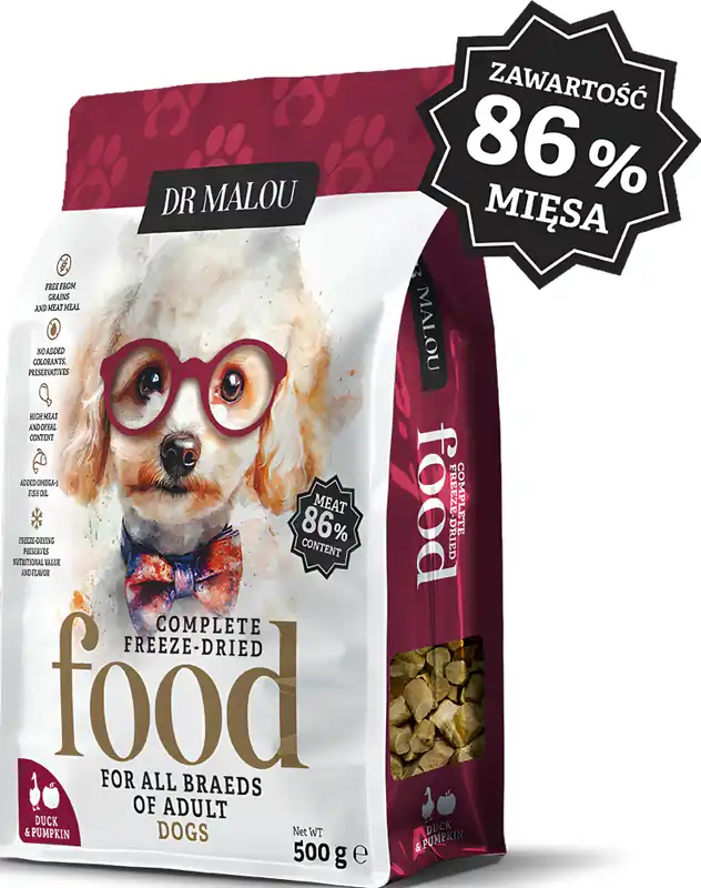 Dr Malou Freeze Dried Liofilizowana Karma z kaczką i dynią dla psa 500g Rabat