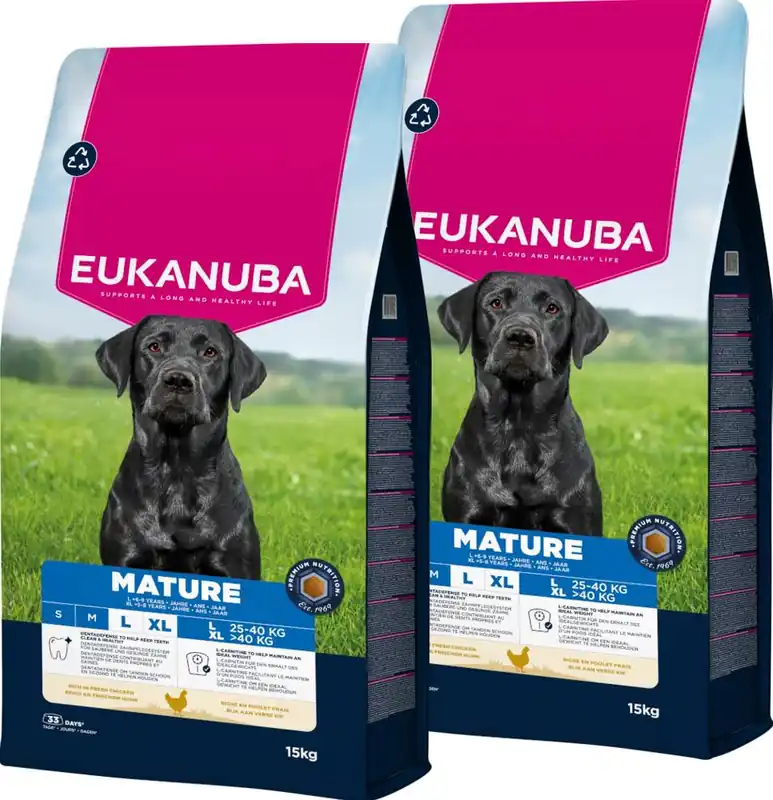 Nie przegap Eukanuba Mature Large&Giant Karma dla psa 2x15kg TANI ZESTAW