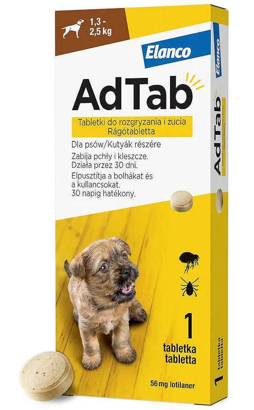 Elanco AdTab dla Psa o wadze 1.3-2.5kg Tabletka na pchły i kleszcze 1szt. Hit sprzedaży