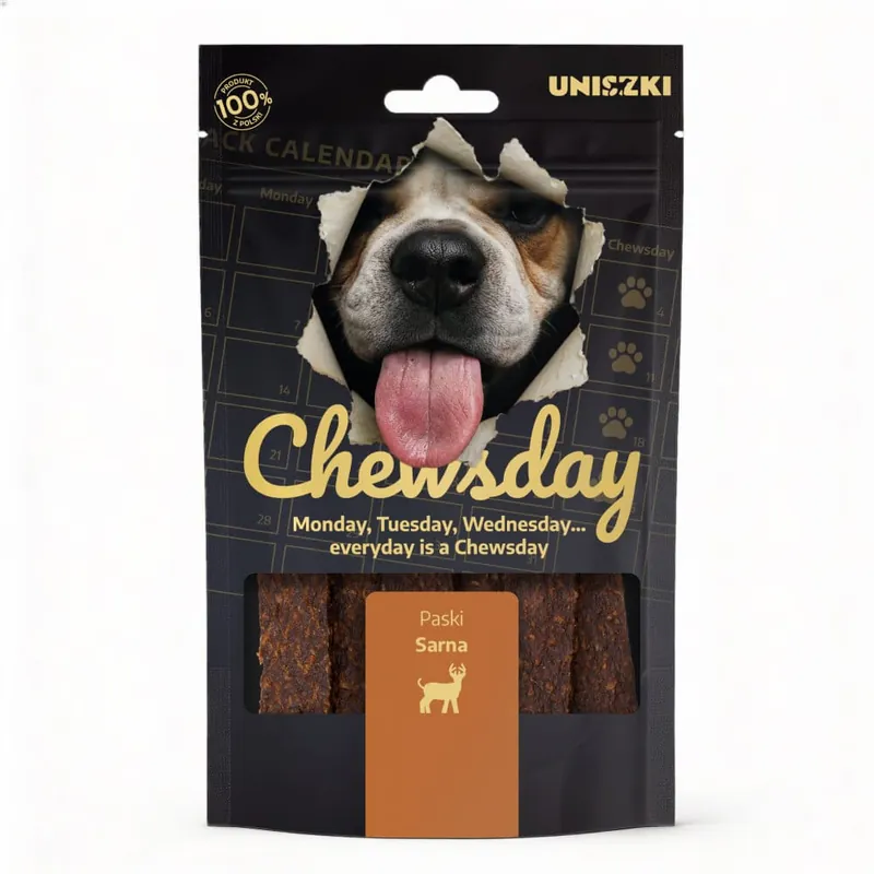 Bezpieczne zakupy Uniszki Chewsday Paski z Sarny 80g Naturalny Przysmak Dla Psa