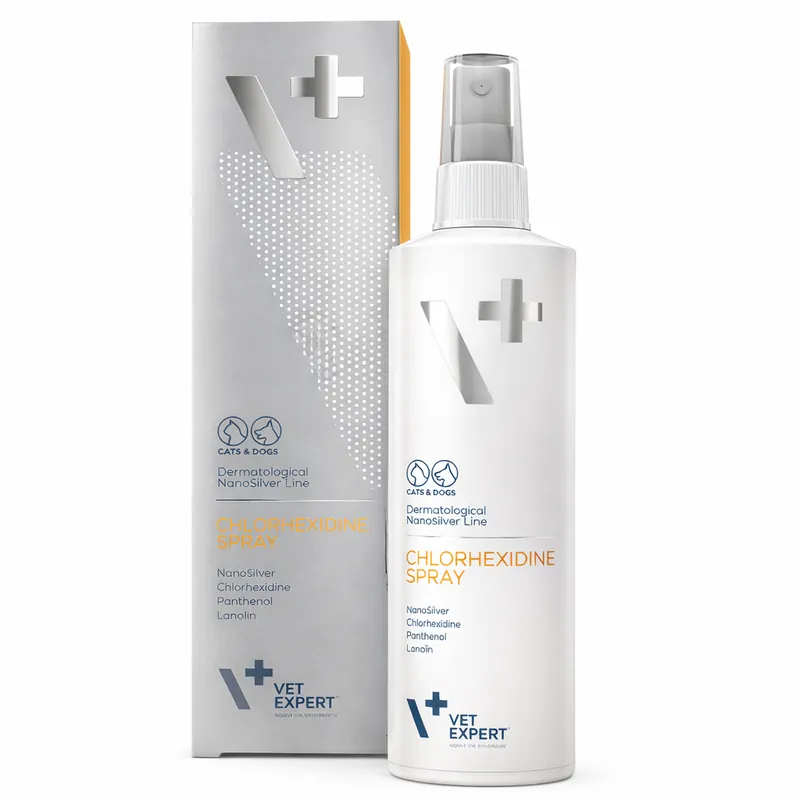 Cena promocyjna Vet Expert Chlorhexidine Spray 100ml Preparat z Chlorheksydyną Na Zmiany Skórne Dla Psów i Kotów