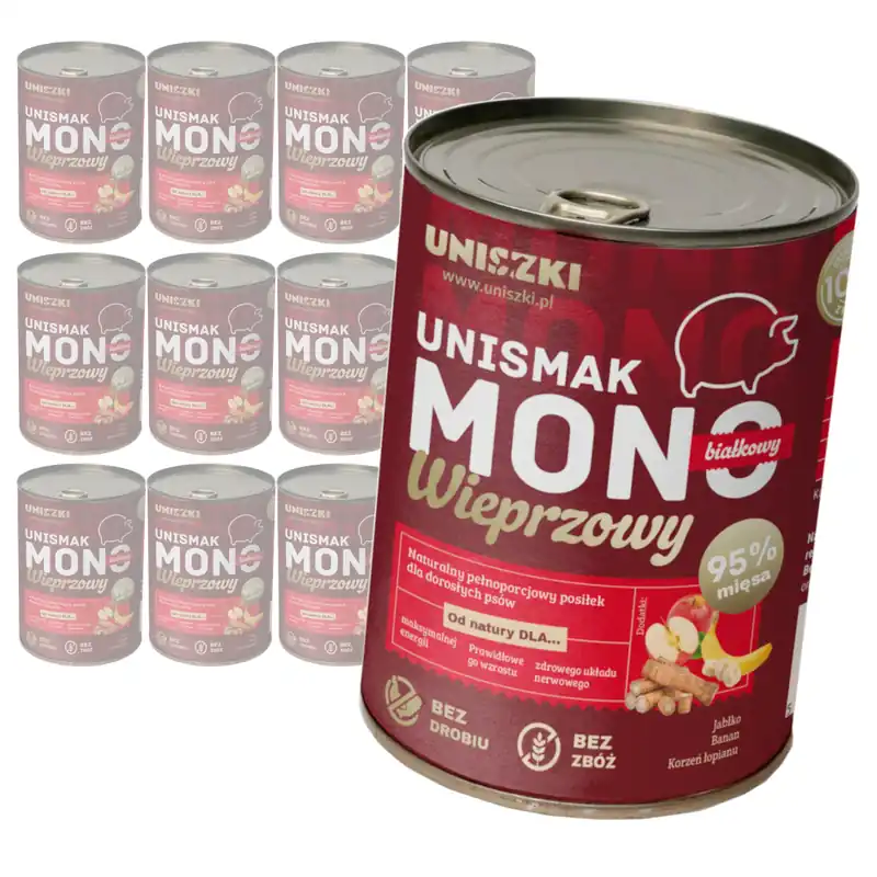 Bestseller Uniszki Unismak Monobiałkowy Wieprzowy 12x400g Bezzbożowa Mokra Karma Dla Psa