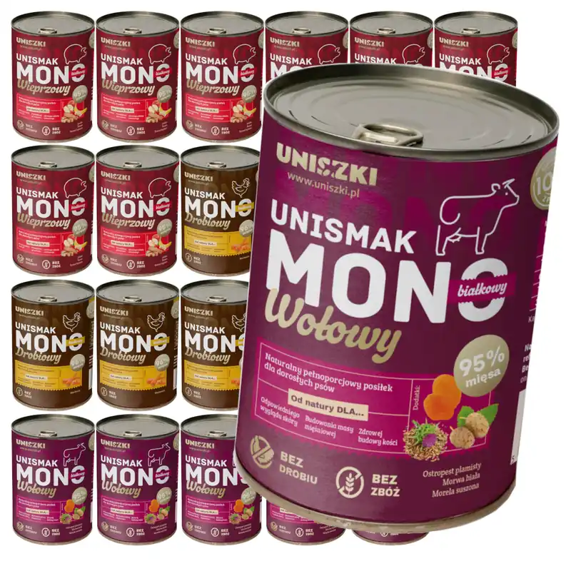 Bestseller Uniszki Unismak 24x400g Bezzbożowa Mokra Karma Dla Psa Mix 3 Smaków