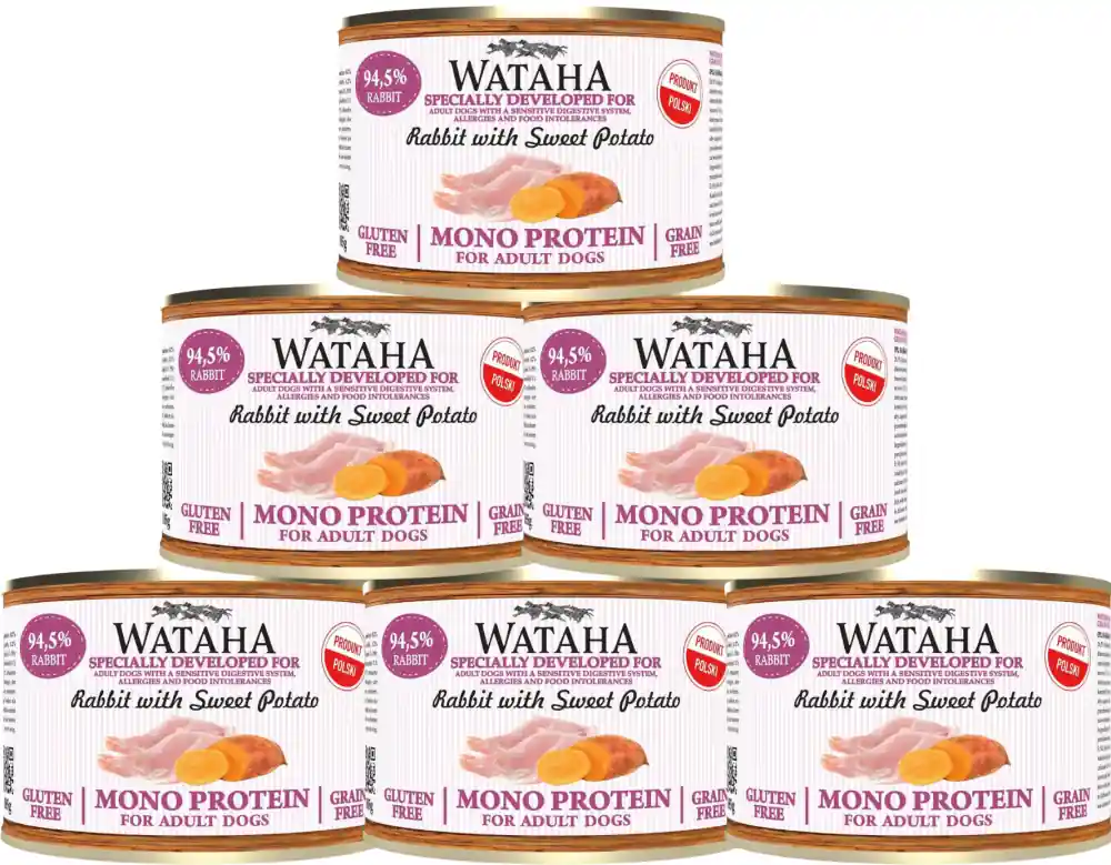 Wataha Mono Protein Adult Rabbit&Sweet Potato Karma z królikiem i słodkimi ziemniakami dla psa 12x185g PAKIET Bestseller