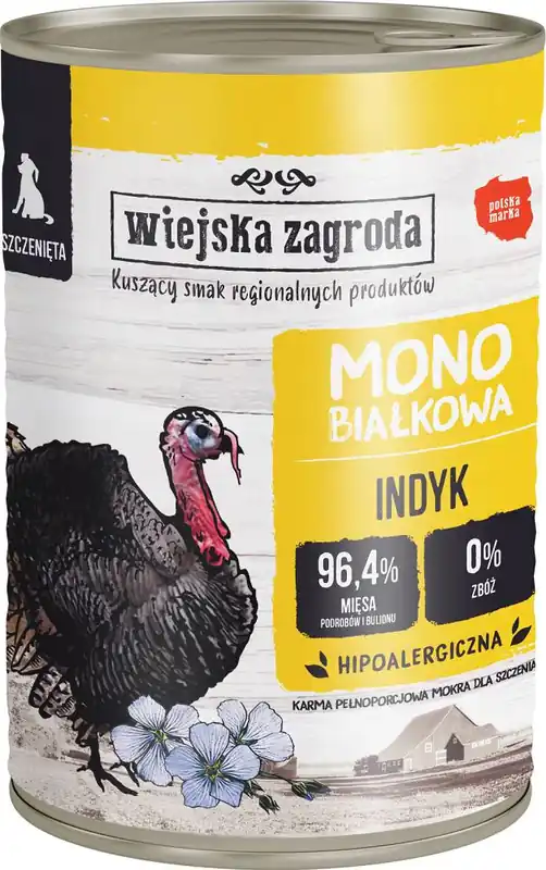 Wiejska Zagroda Junior Monobiałkowa Karma z indykiem dla szczeniaka 400g Szybka dostawa