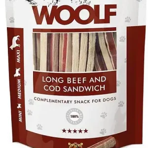 Hit sprzedaży Woolf Przysmak Long Beef and Cod Sandwich dla psa op. 100g