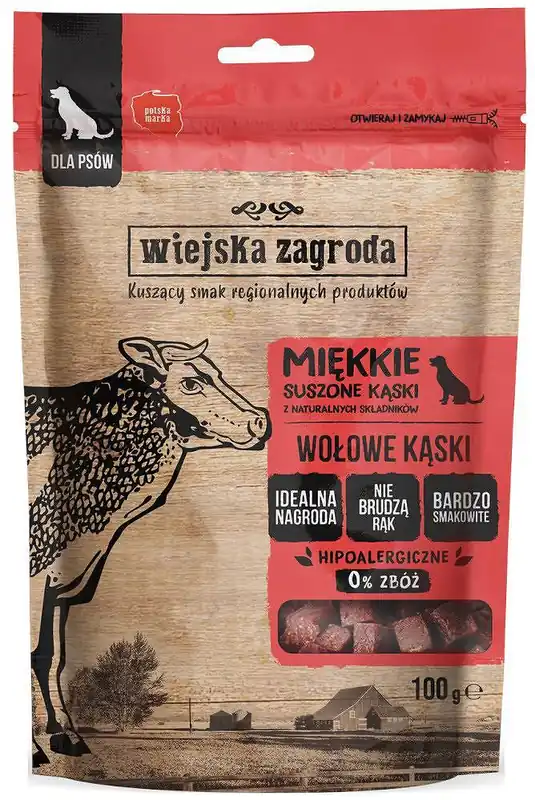 Wiejska Zagroda Przysmaki Suszone Kąski z Wołowiną dla psa 100g Darmowy zwrot