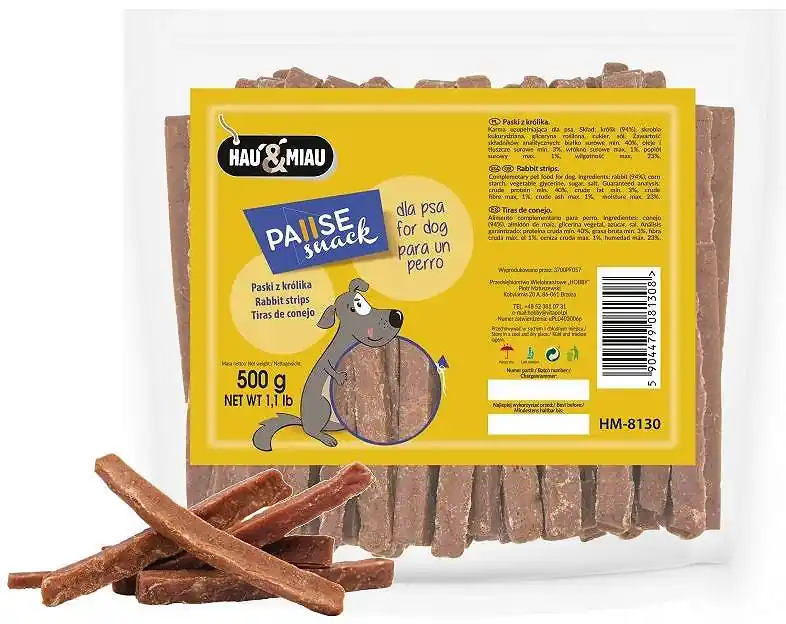 Bestseller Hau&Miau Paski z królika dla psa op. 500g