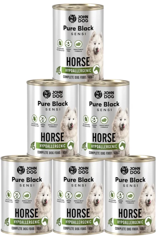 Oferta John Dog Pure Black Sensi Hypoallergenic Adult Karma z koniną dla psa 6x400g PAKIET