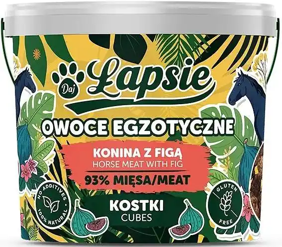 Obniżka ceny Łapsie Owoce Egzotyczne Mięsne Przysmaki z koniną i figą dla psa 160g