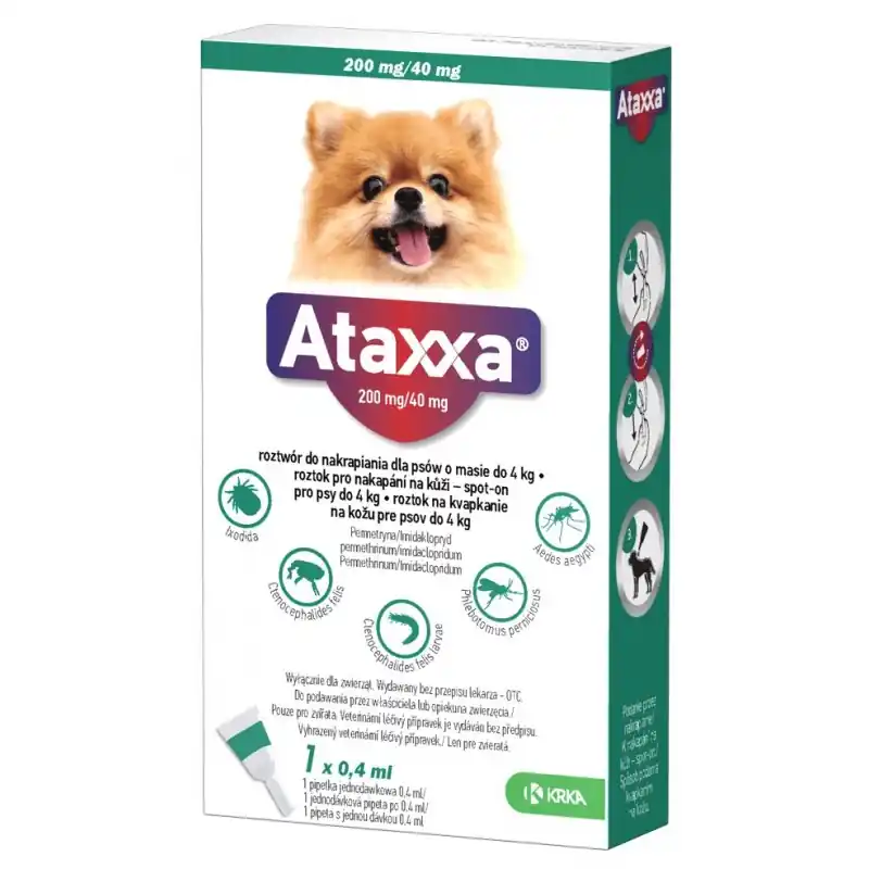 KRKA ATAXXA Roztwór do nakrapiania dla psów do 4 kg (0,4 ml) - 1 pipeta Szybka wysyłka