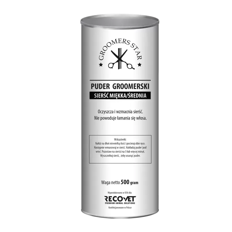 Łatwy zwrot GROOMERS STAR Puder groomerski na sierść miękką oraz średnią