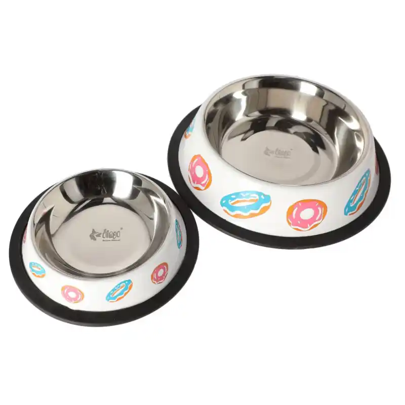 Darmowy zwrot DINGO Miska metalowa na gumie w donuty