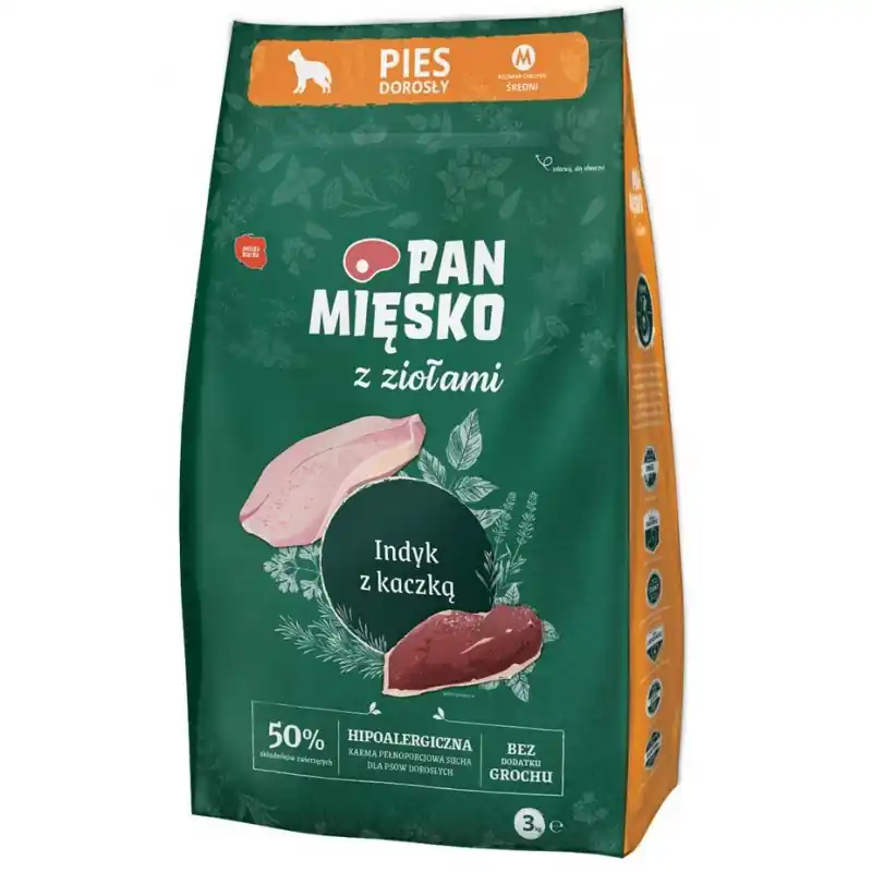 PAN MIĘSKO z Ziołami, Indykiem i z Kaczką - rozmiar chrupek M Rabat