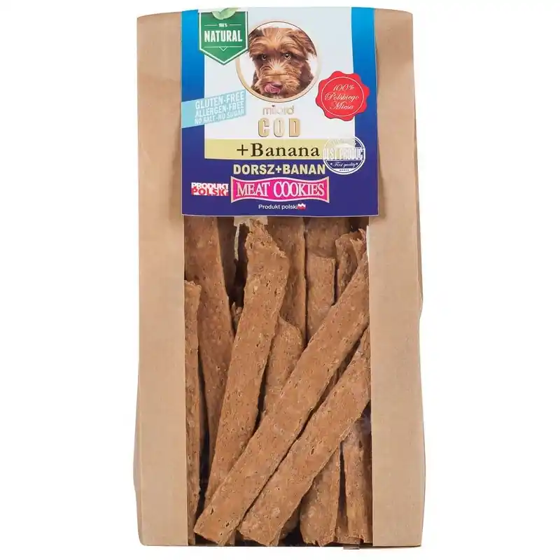 Ekspresowa dostawa MILORD Meat Cookies - Suszone mięsne ciastka - Dorsz z Bananem 80g
