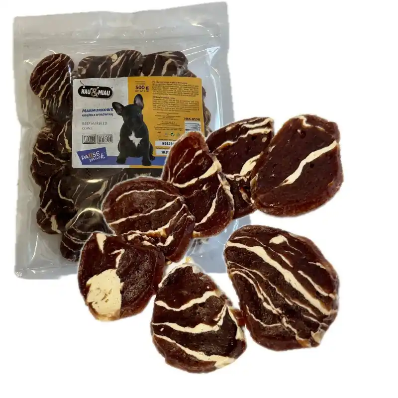 Rabat HAU MIAU Pause snack - marmurkowe krążki z wołowiną 500g