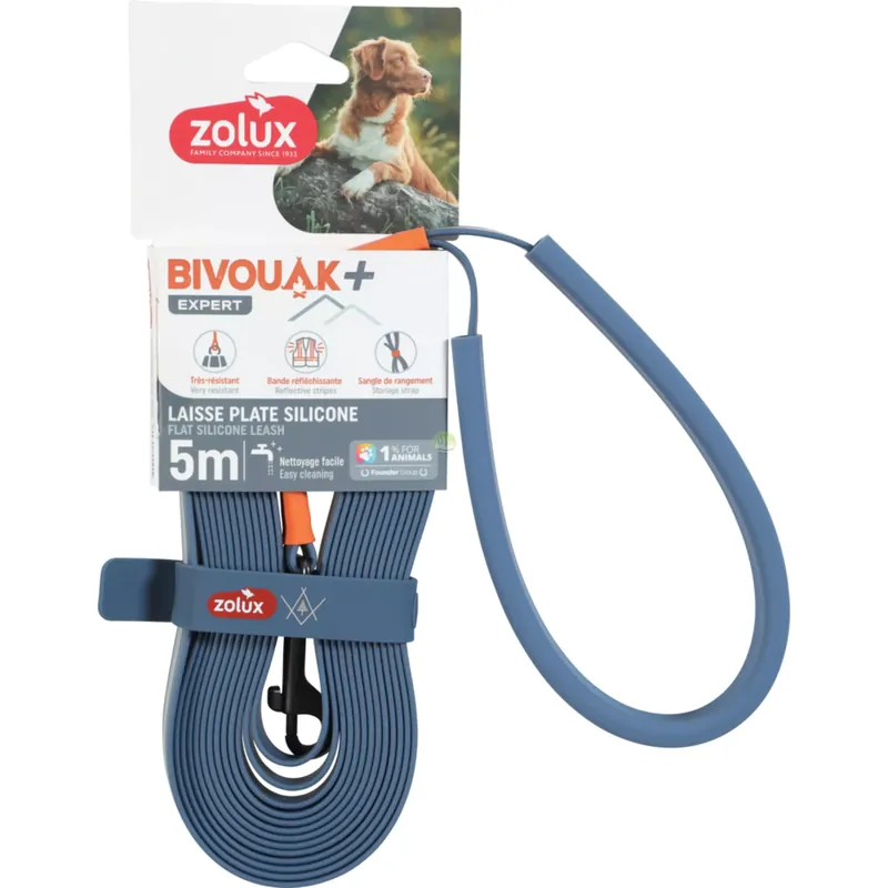 ZOLUX Smycz płaska dla psa silikonowa BIVOUAK niebieska 5m Oferta