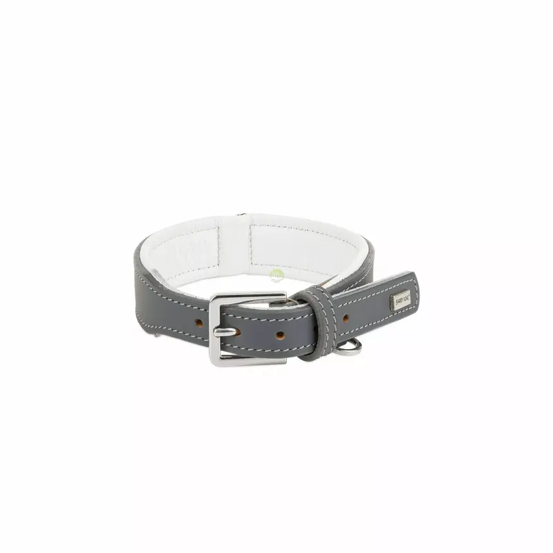 Łatwy zwrot Obroża skórzana, S 33-40cm/29mm, szara/biała