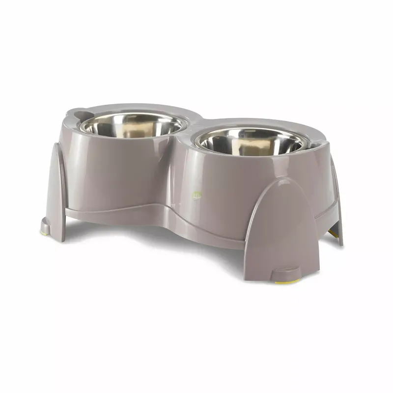 Bezpieczne zakupy Ergo Feeder ,zestaw 2 misek, dla psa, na stojaku, szary, plastik, 2x850ml